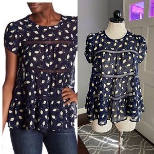 RO & DE Sheer Lemon Print Top